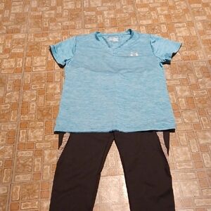 Under Armour Teal HeatGear Shirt Fila Running Leggings Black Xlarge